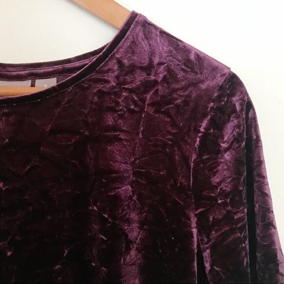 Chicos Stretchy Burgundy Crushed Velvet Velour Relaxed Short sleeve tee Top 1 M - Picture 3 of 9